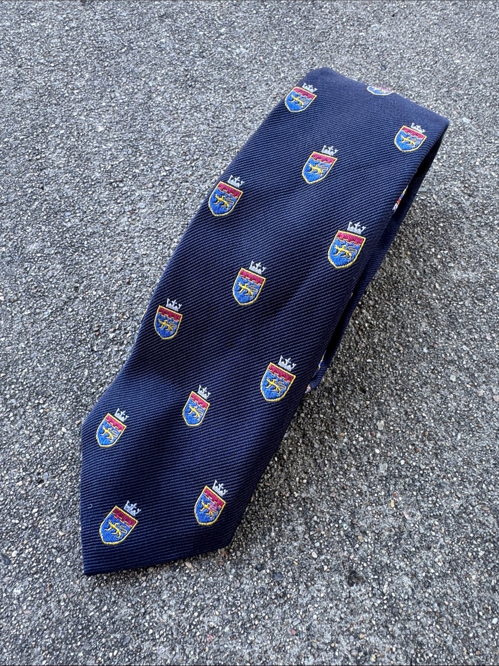 Lauren Ralph Lauren Navy Crest Embroidered Silk Tie with Red & Gold Accents